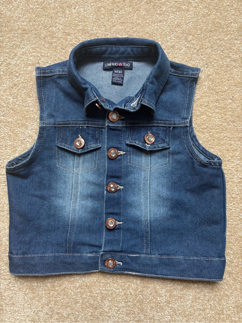 Limited Too Girls Blue Denim Button Vest Size 8